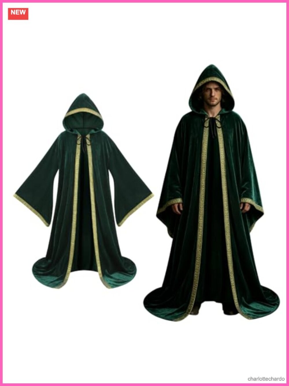 Adult Velvet Hooded Wizard Cloak Unisex Costume Cape Halloween